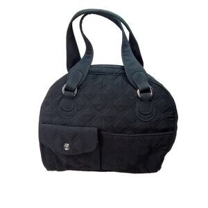 Vera Bradley Satchel Handbag Black Quilted Pocketed  9" x 8" x 4"